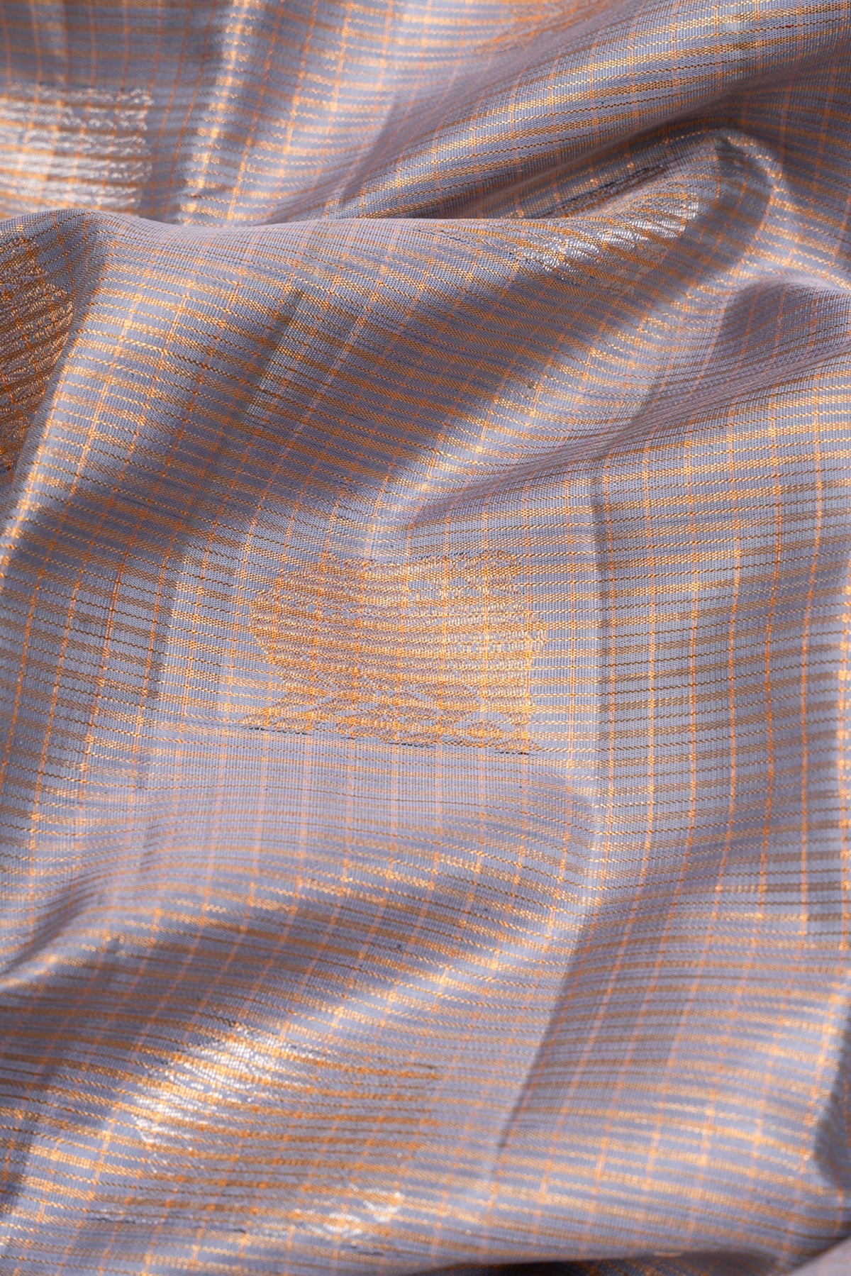 Kanchipuram Silk Checks And Butta Grey Saree