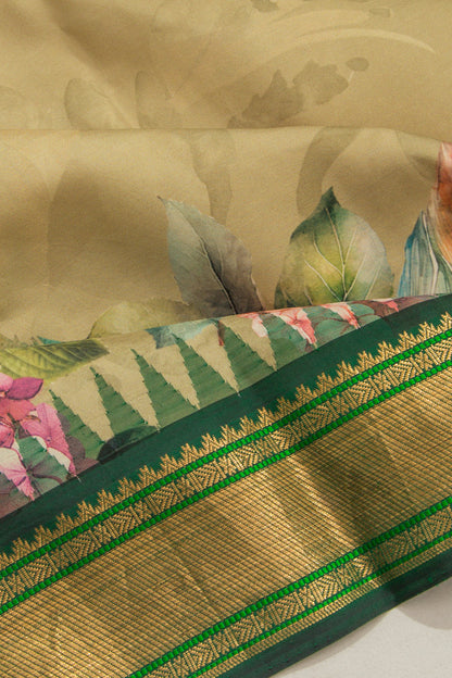 Kanchipuram Silk Floral Printed Cream Saree