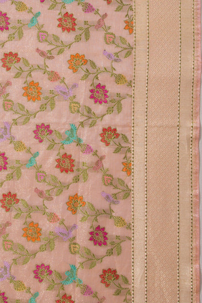 Banarasi Silk Tissue Jaal Peach Saree