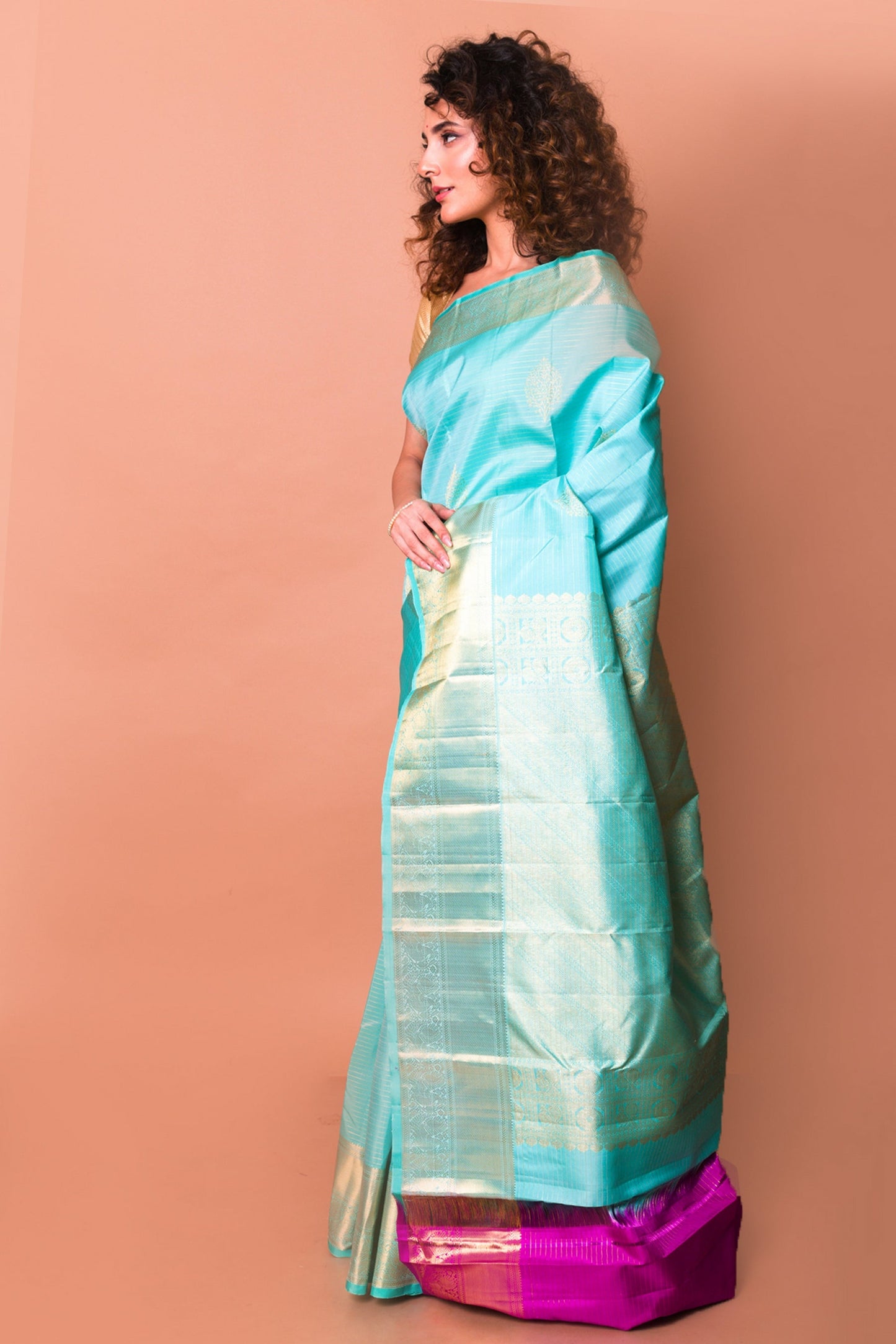 Kanchipuram Silk Butta Sky Blue Saree