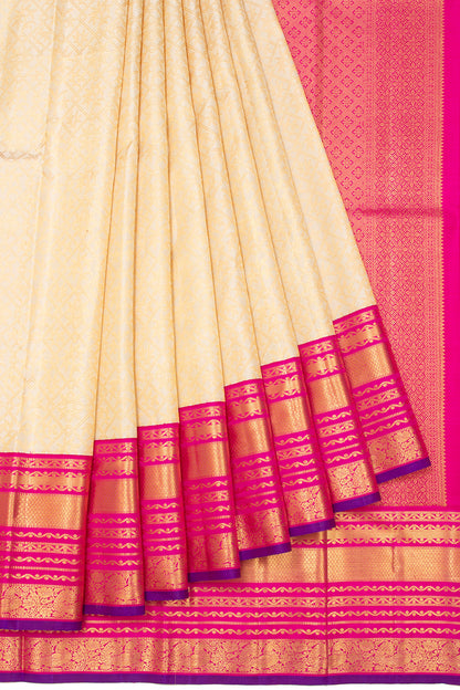 Kanchipuram Silk Brocade Cream Saree