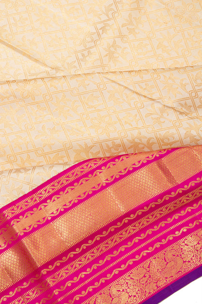 Kanchipuram Silk Brocade Cream Saree