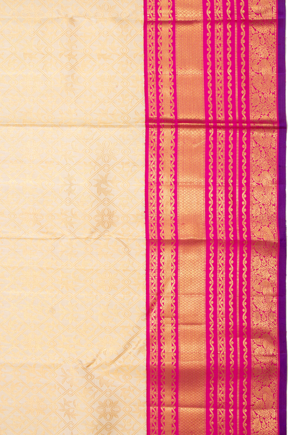 Kanchipuram Silk Brocade Cream Saree