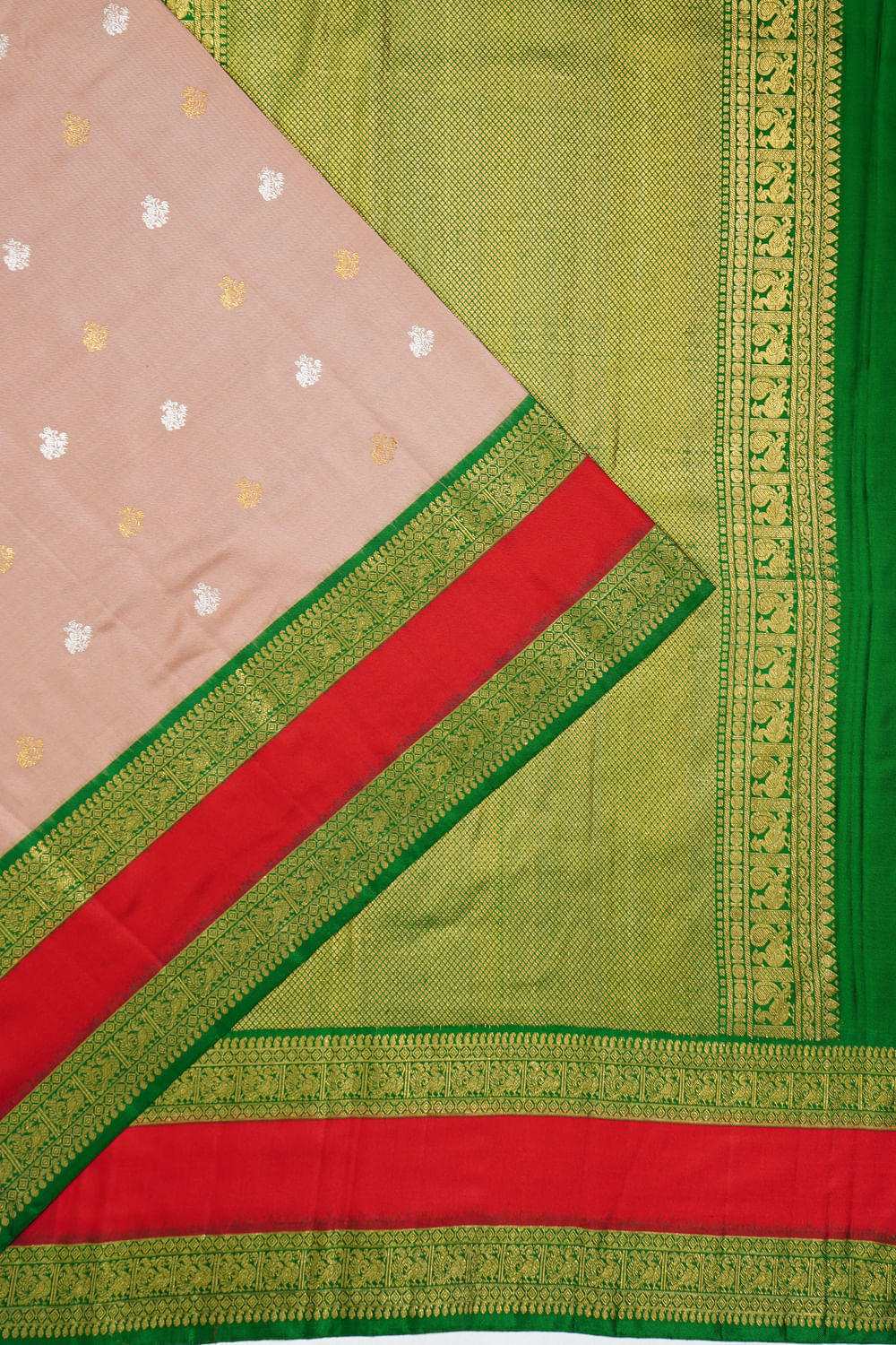 Kanchipuram Silk Twill Butta Snuff Saree With Ikat Blouse