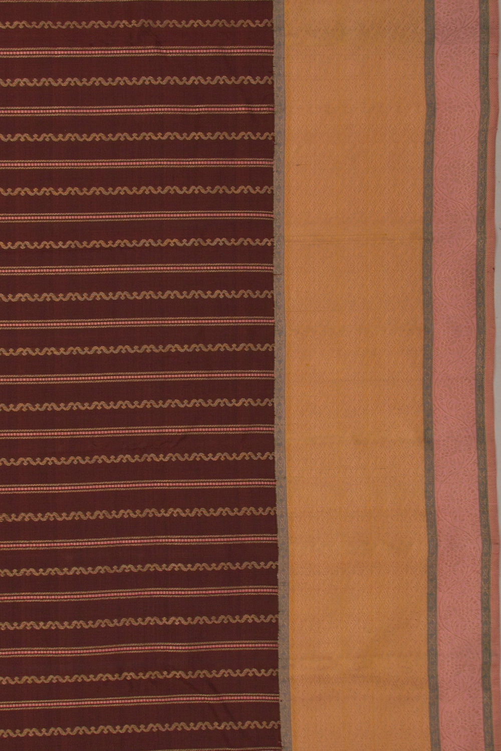 Kanchipuram Silk Vertical Lines Brown Saree