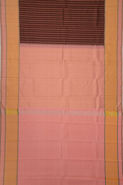 Kanchipuram Silk Vertical Lines Brown Saree