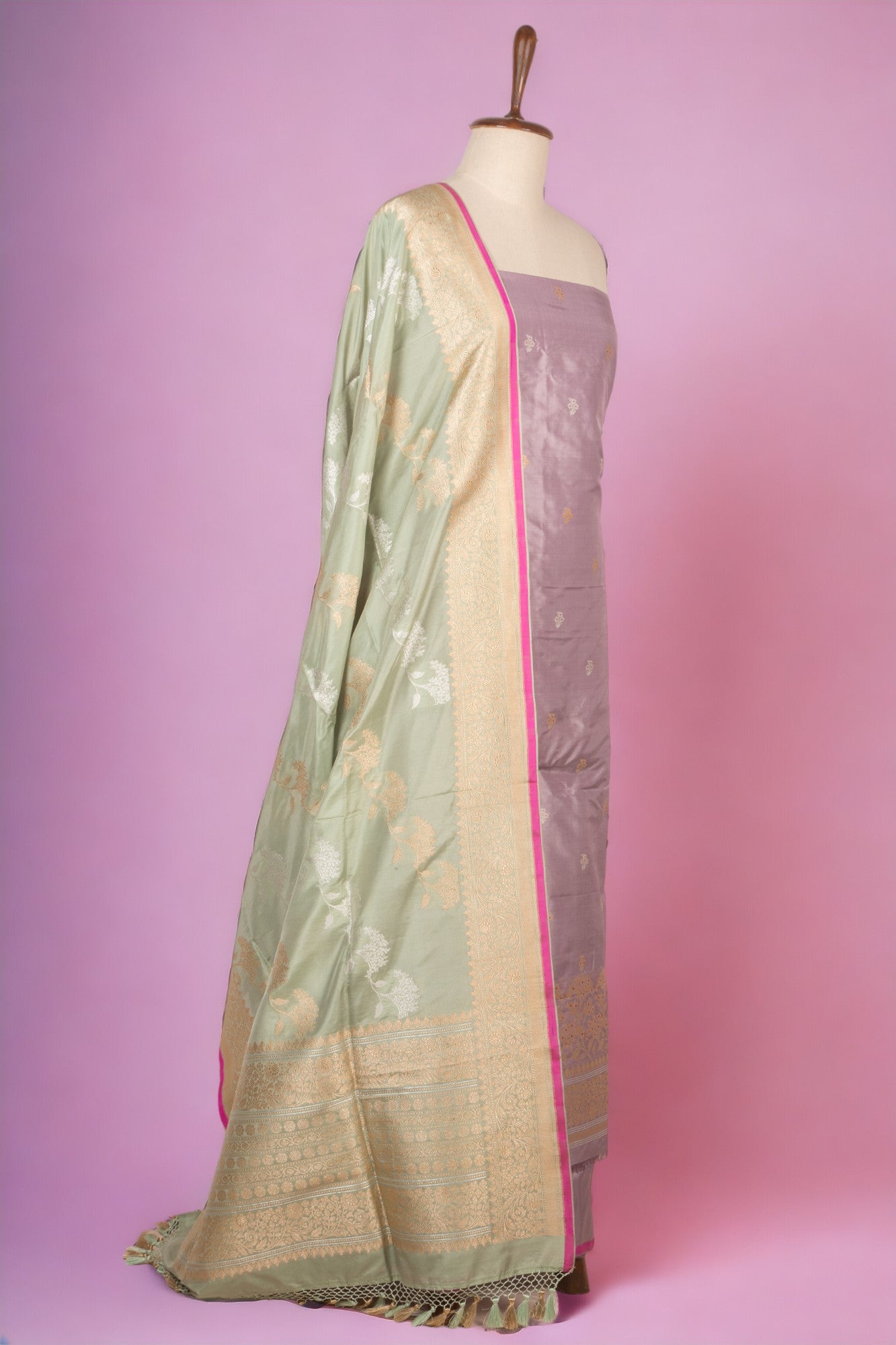 Banarasi Silk Butta Lilac Salwar Suit Set