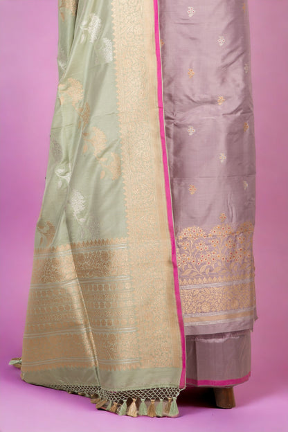 Banarasi Silk Butta Lilac Salwar Suit Set