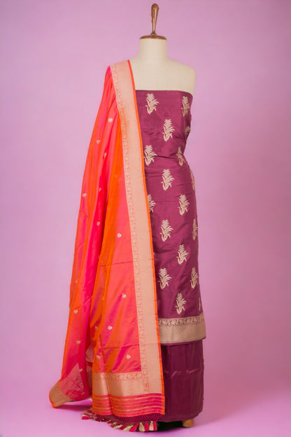 Banarasi Silk Butta Purple Salwar Suit Set