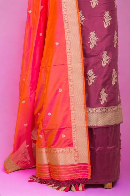 Banarasi Silk Butta Purple Salwar Suit Set