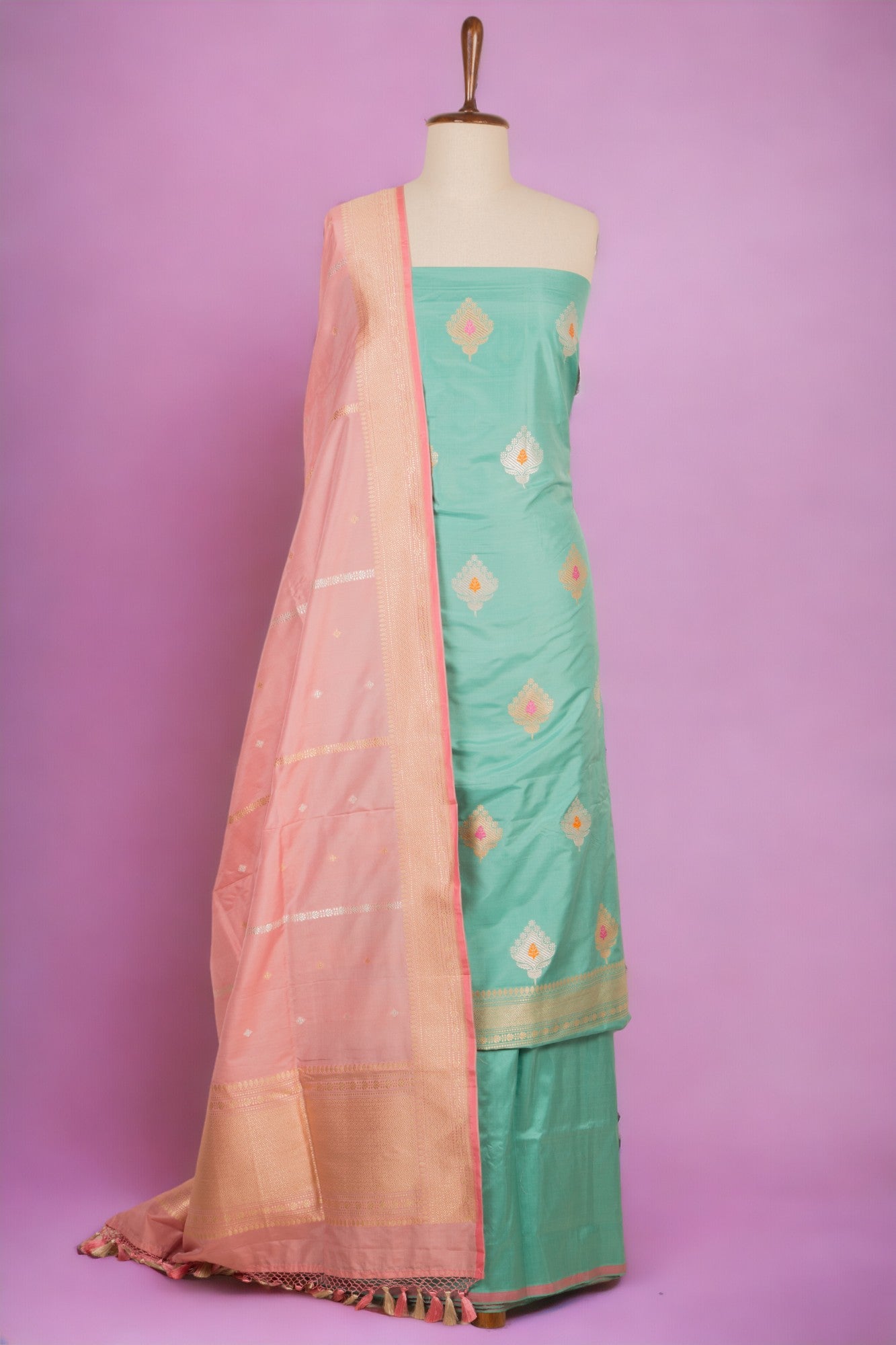 Banarasi Silk Butta Sky Blue Salwar Suit Set