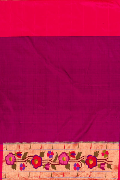 Paithani Silk Butta Purple Saree With Floral Border