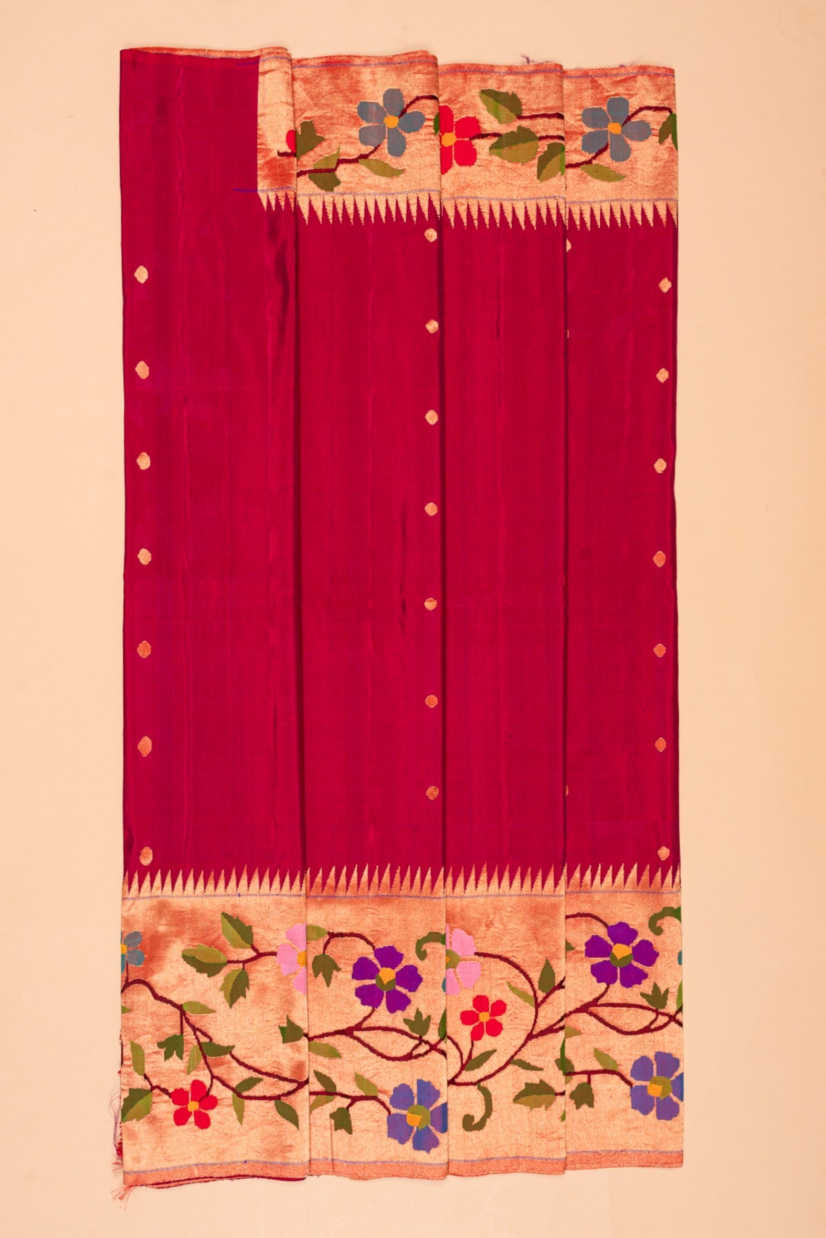 Paithani Silk Butta Maroon Saree With Morachi Border