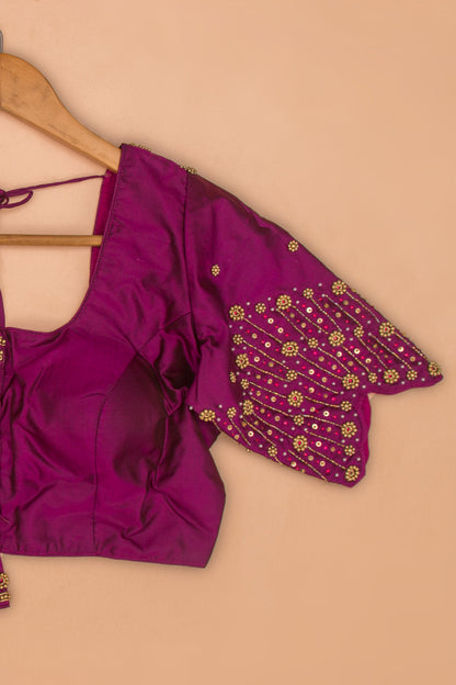 Silk Readymade Padded Purple Blouse