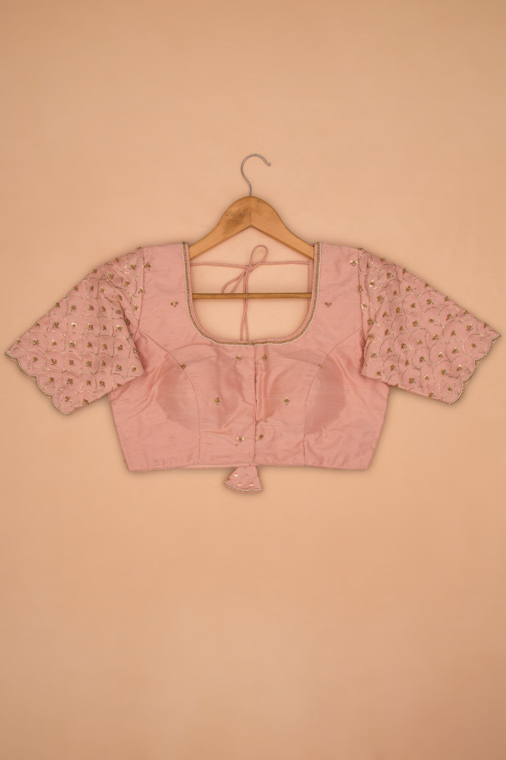 Raw Silk Readymade Padded Pastel Peach Blouse