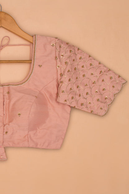 Raw Silk Readymade Padded Pastel Peach Blouse