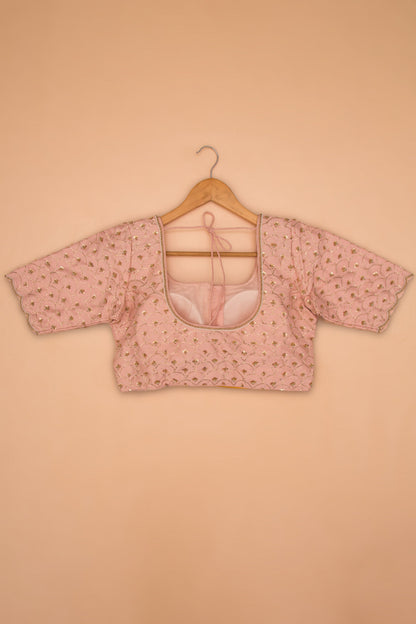 Raw Silk Readymade Padded Pastel Peach Blouse