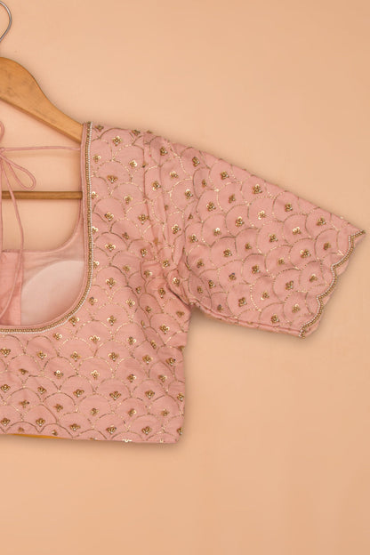 Raw Silk Readymade Padded Pastel Peach Blouse