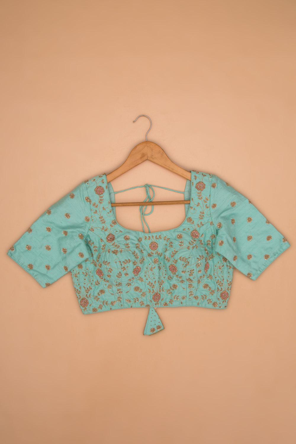 Raw Silk Readymade Padded Sky blue Blouse