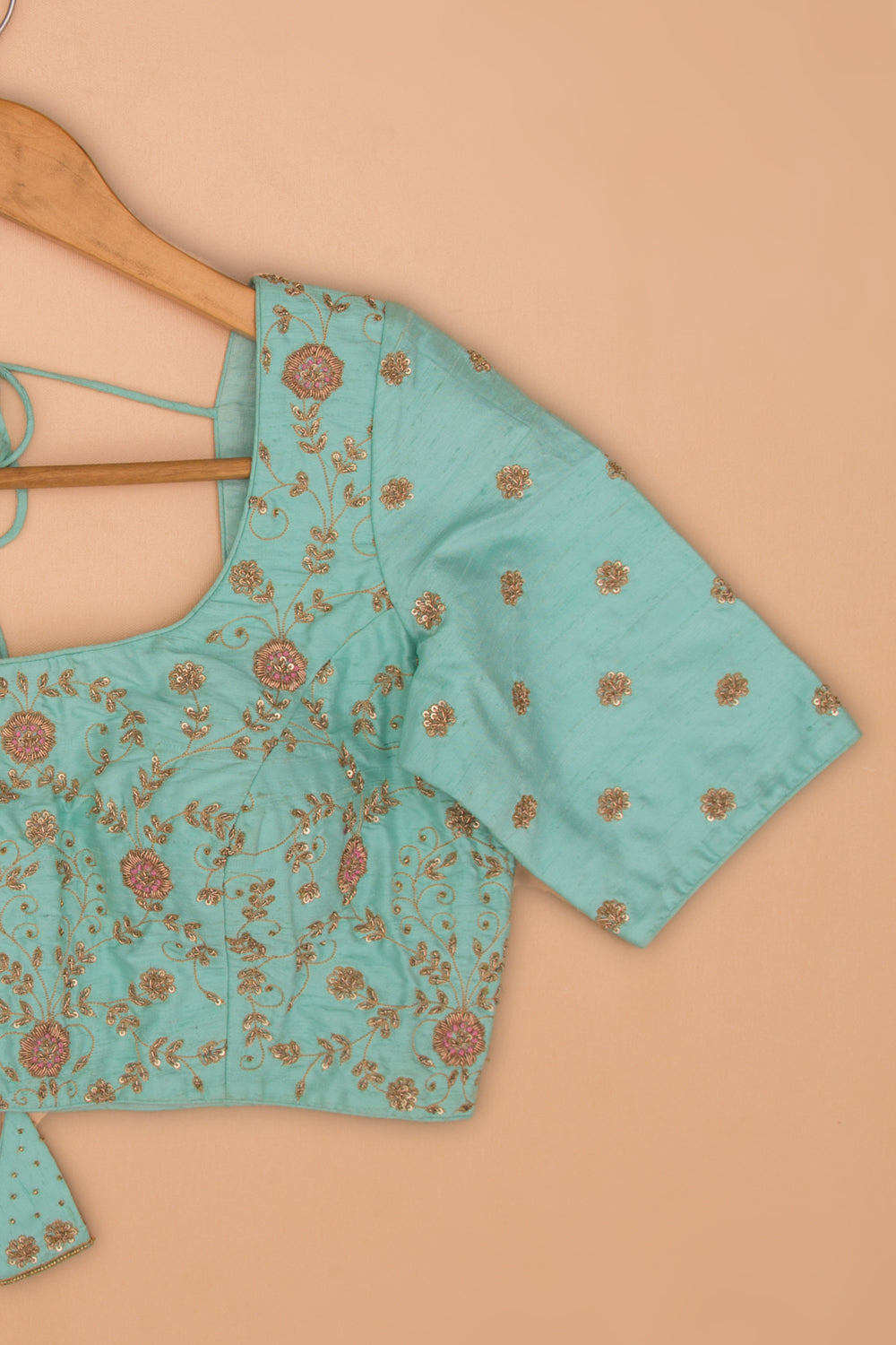 Raw Silk Readymade Padded Sky blue Blouse