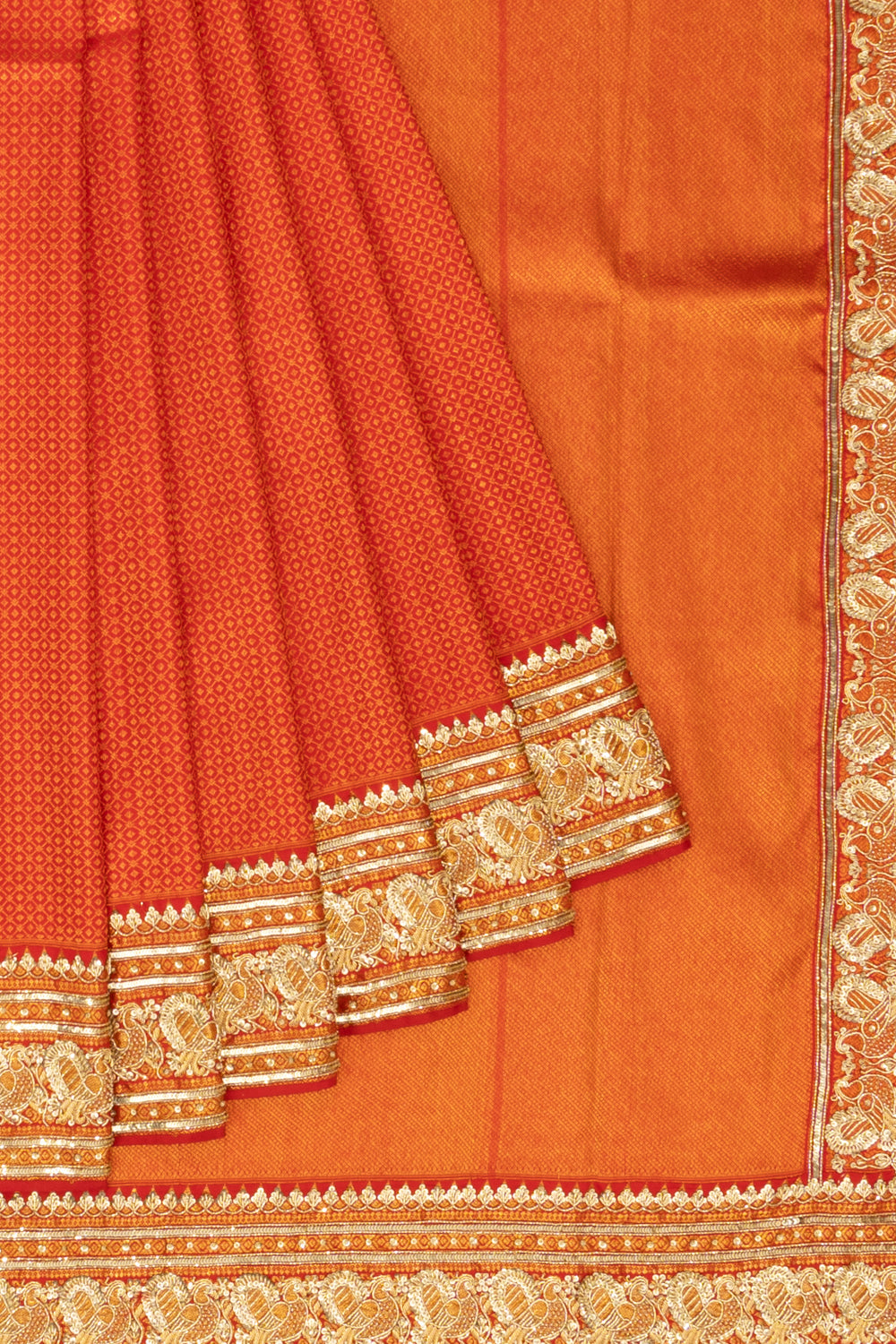 Kanchipuram Silk Brocade Red Saree With Zardosi Work Border