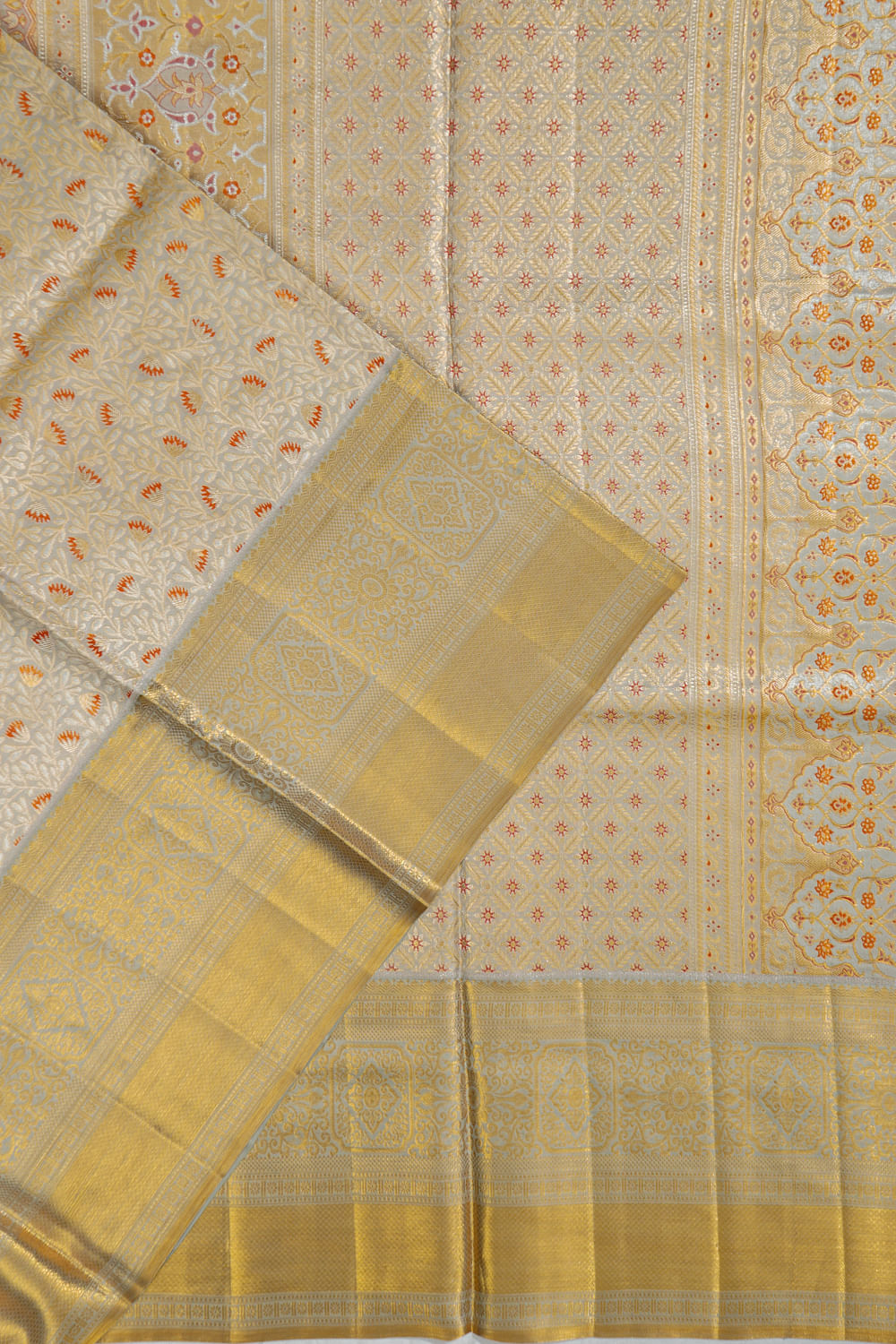 Kanchipuram Silk Brocade Grey Saree