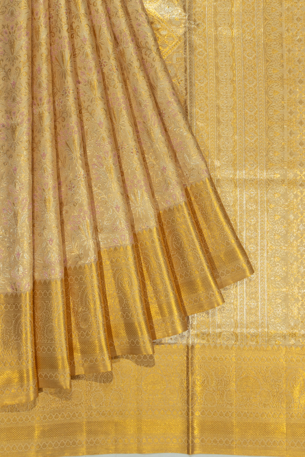 Kanchipuram Silk Tissue Brocade Cream Saree