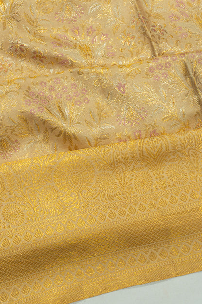 Kanchipuram Silk Tissue Brocade Cream Saree