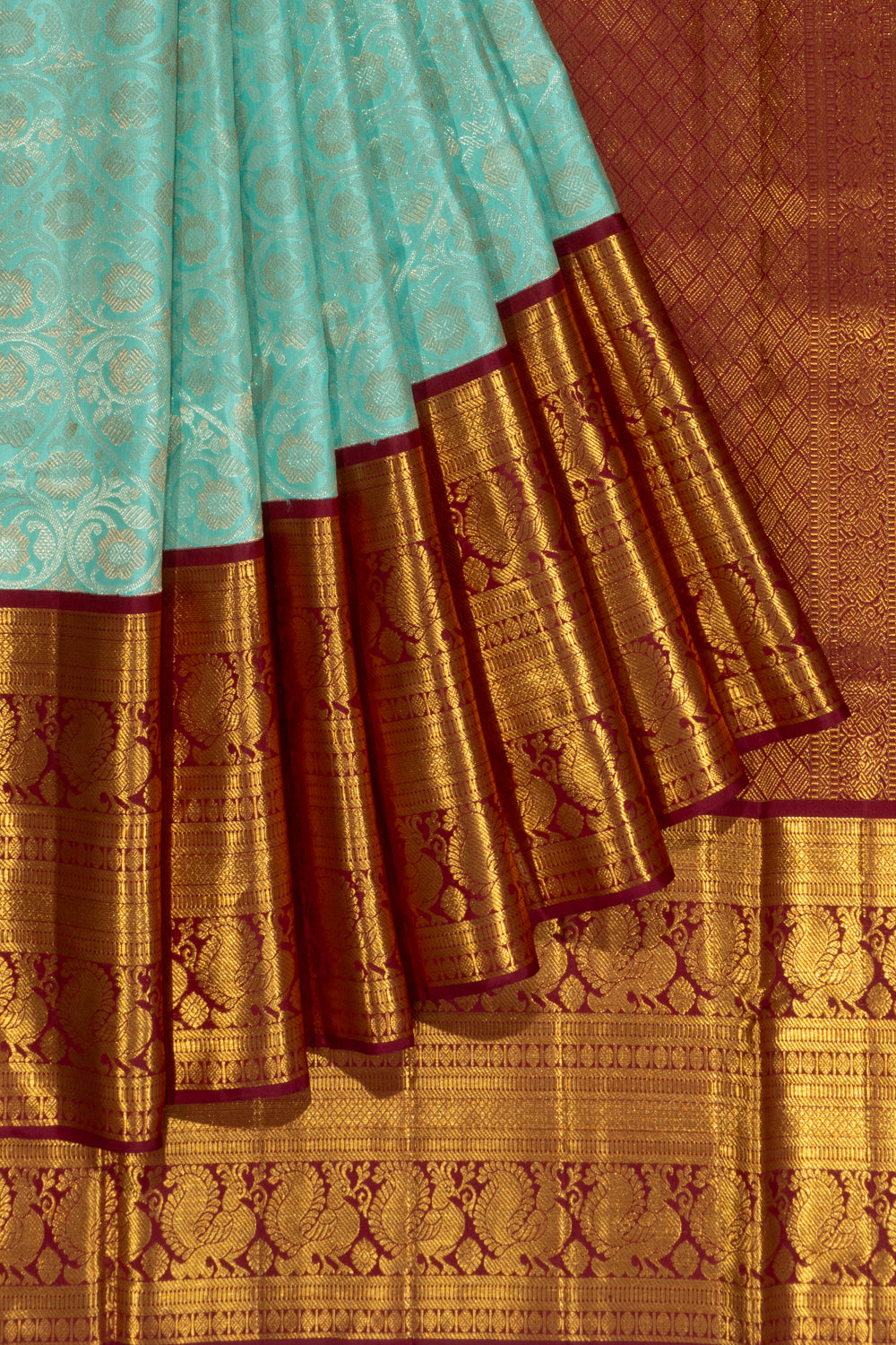 Kanchipuram Silk Tissue Brocade Sky Blue Saree