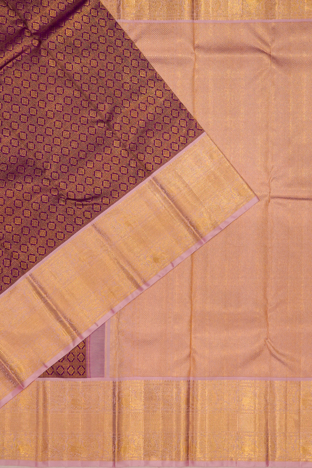 Kanchipuram Silk Checks And Butta Violet Saree