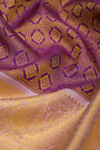 Kanchipuram Silk Checks And Butta Violet Saree