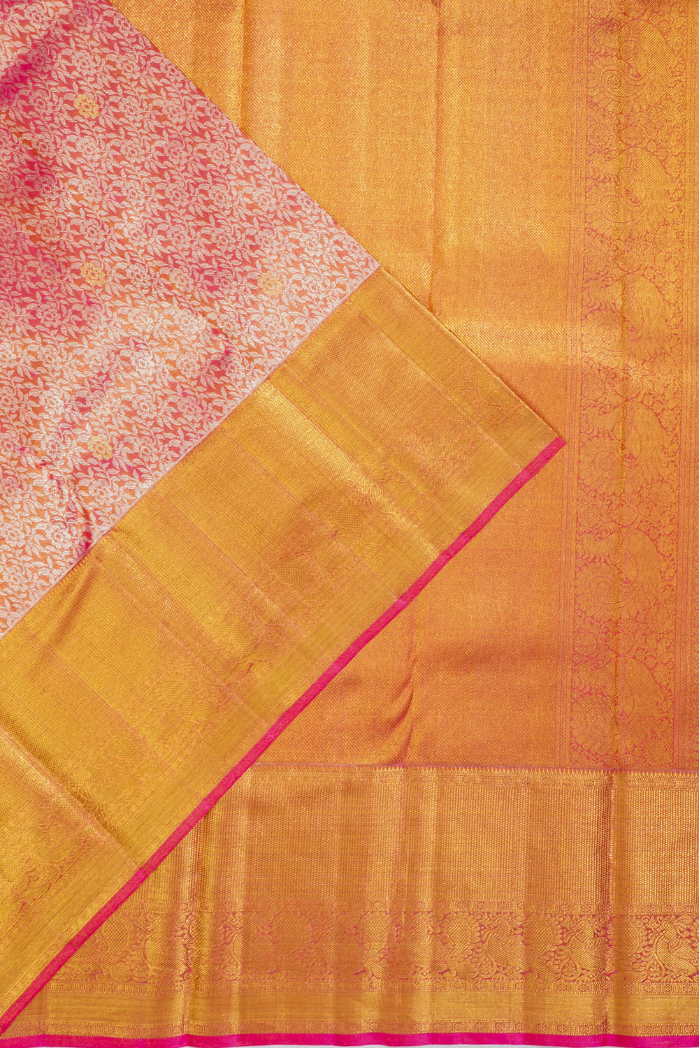 Kanchipuram Silk Tissue Brocade Pink Saree