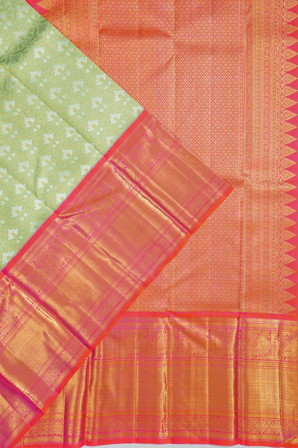 Kanchipuram Silk Brocade Pastel Green Saree