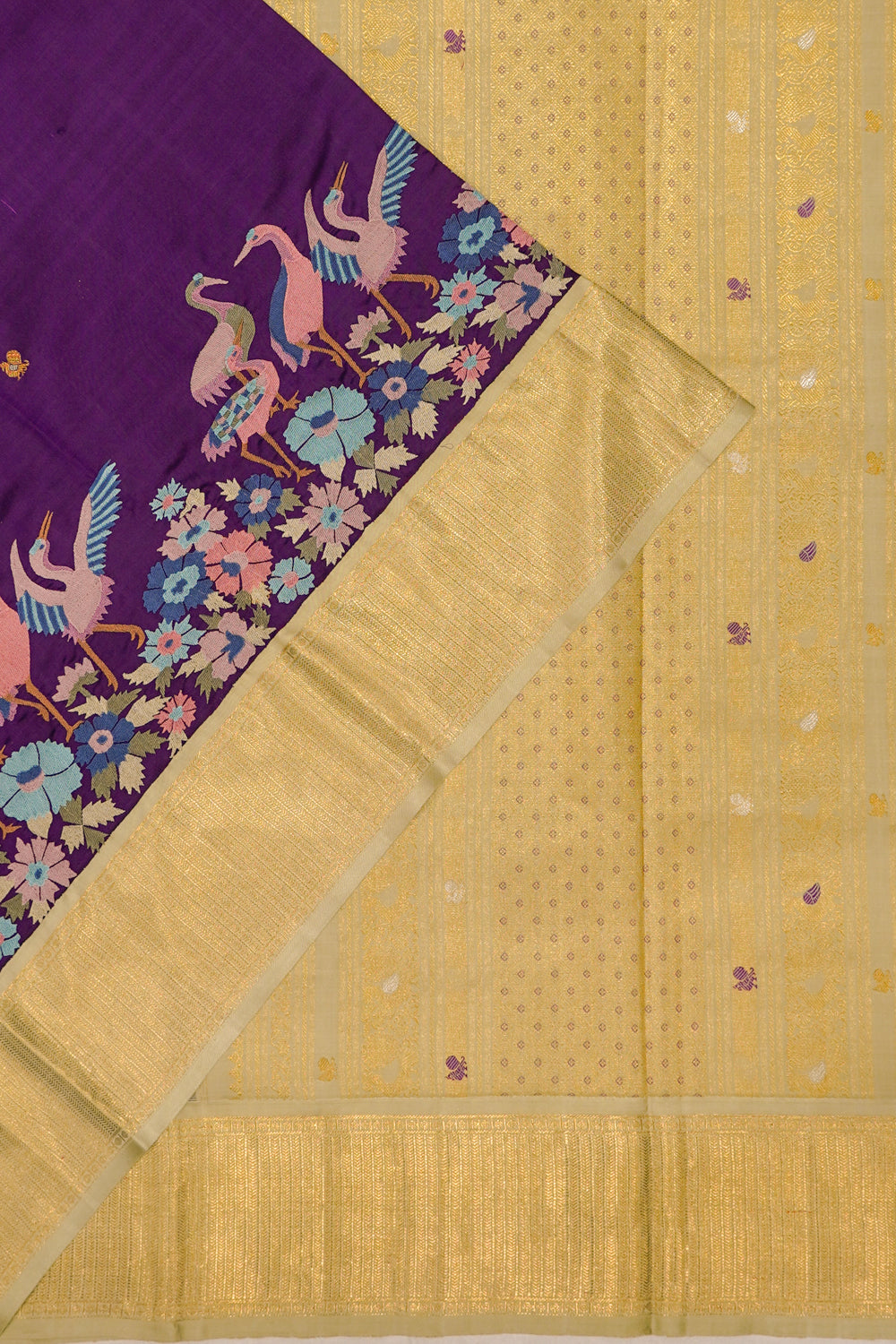 Parsi Gara on Kanchipuram Silk Butta Violet Saree