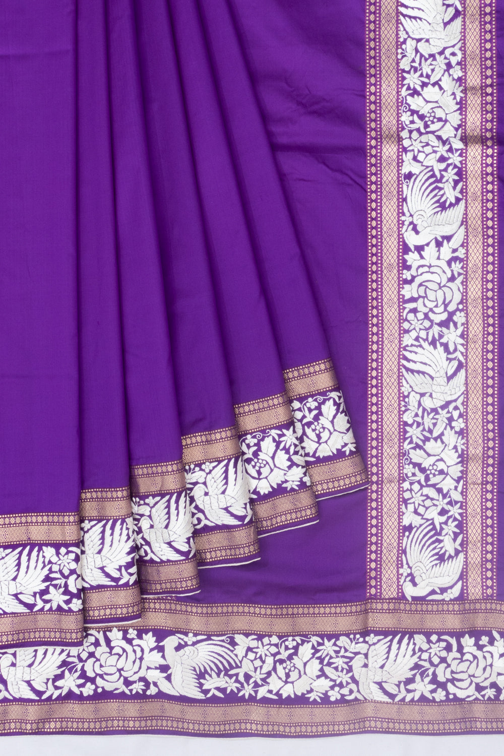 Parsi Gara Banarasi Silk Plain Violet Saree