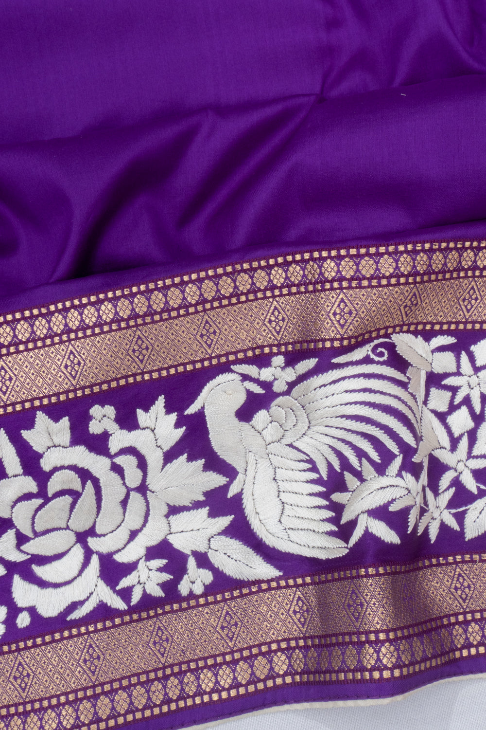 Parsi Gara Banarasi Silk Plain Violet Saree