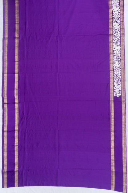 Parsi Gara Banarasi Silk Plain Violet Saree