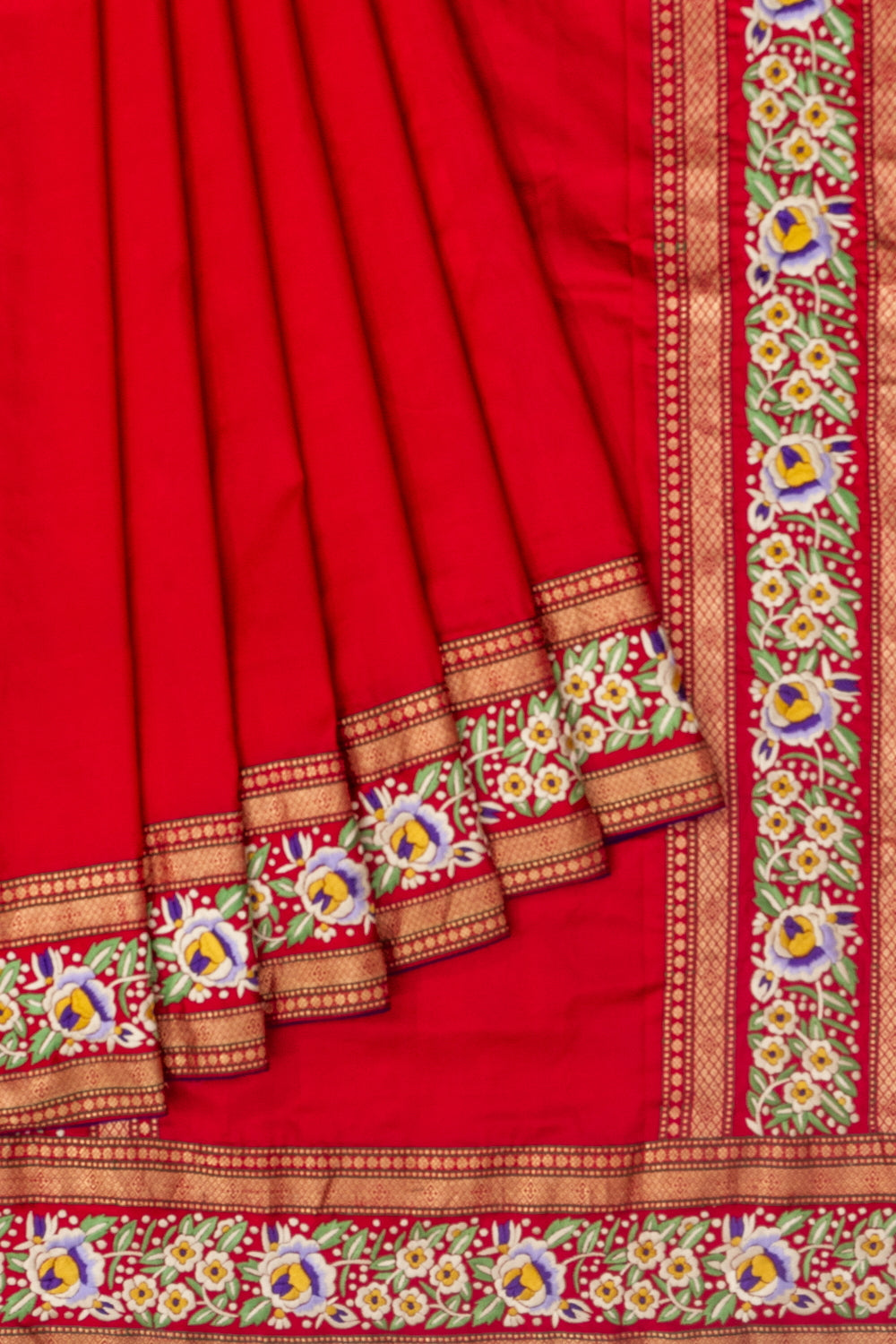 Parsi Gara Banarasi Silk Plain Pinkish Red Saree