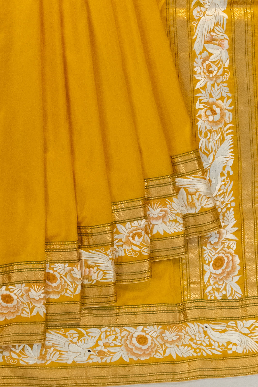 Parsi Gara Banarasi Silk Plain Yellow Saree