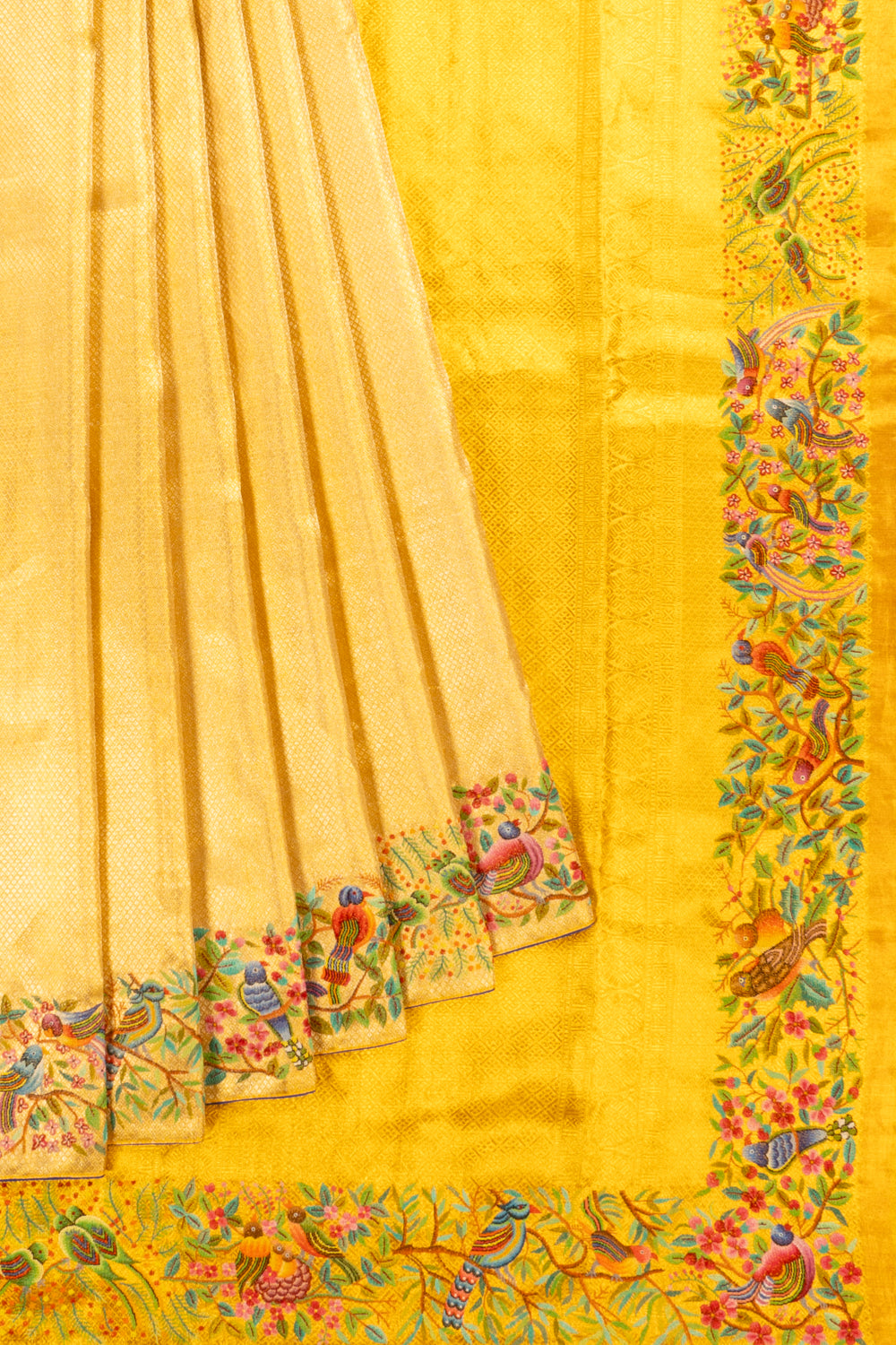 Petit Point Kanchipuram Silk Tissue Brocade Gold Saree