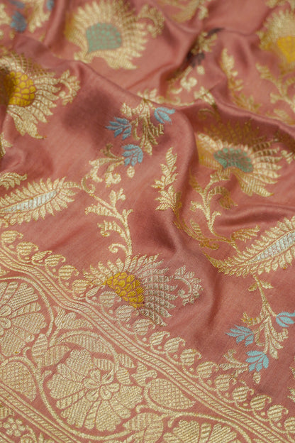 Banarasi Silk Meenakari Jaal Peach Saree