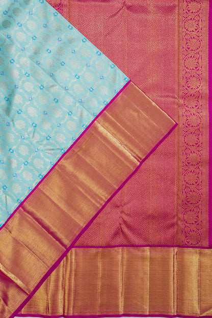 Kanchipuram Silk Checks And Butta Sky Blue Saree