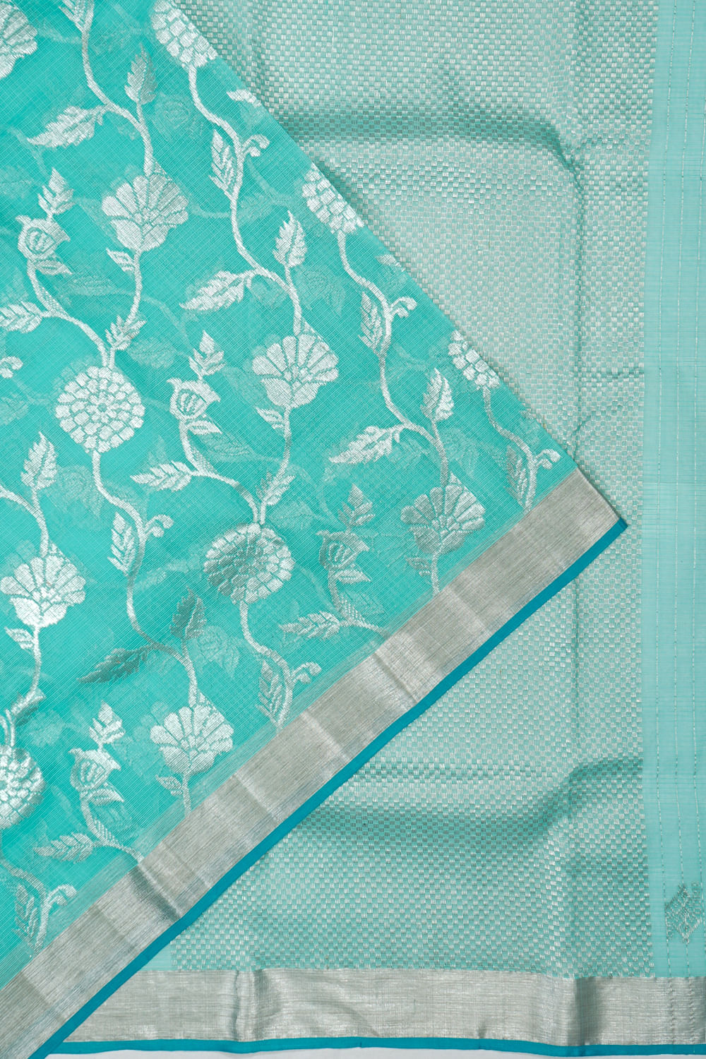 Zari Kota Cotton All Over Jaal Sky Blue Saree