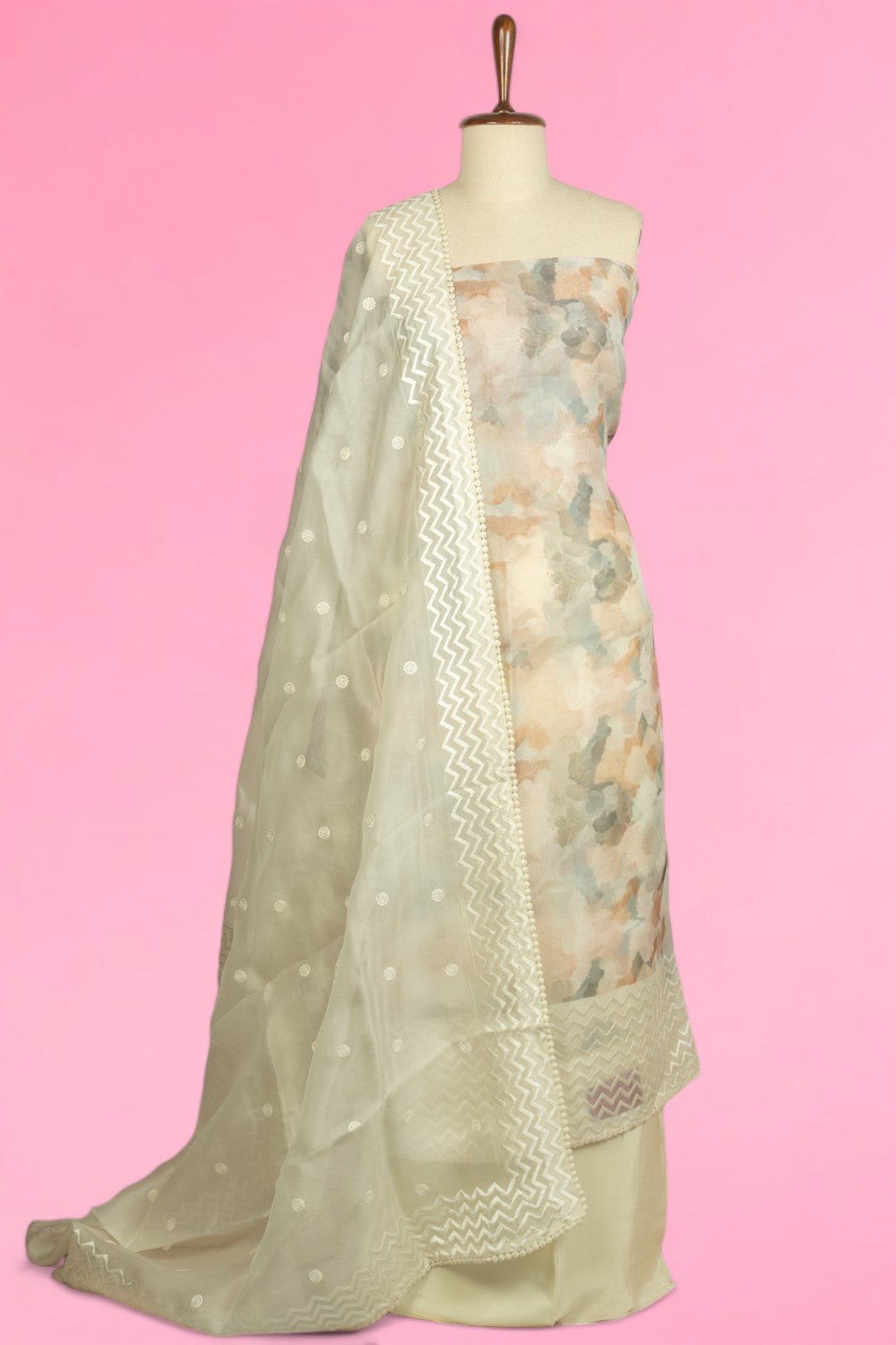 Organza Floral Printed Off-White Salwar Suit Set