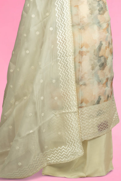 Organza Floral Printed Off-White Salwar Suit Set