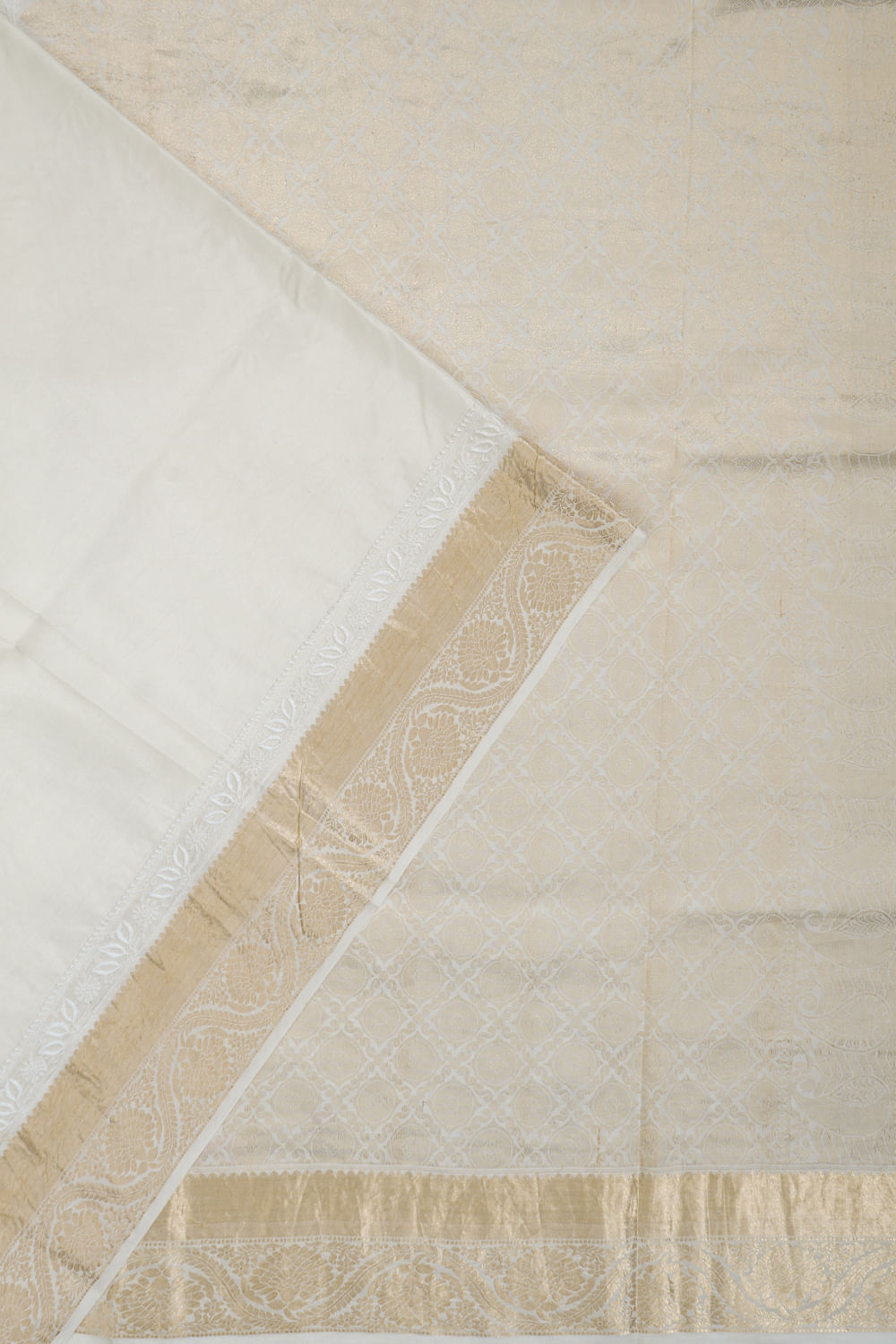 Lucknow Chikankari Kanchipuram Silk Plain White Saree