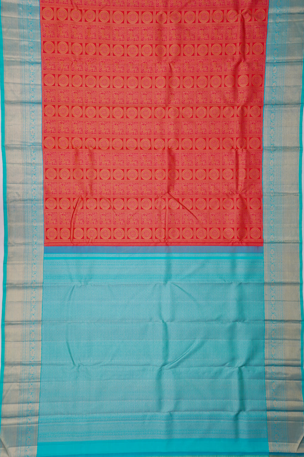 Kanchipuram Silk Checks And Butta Red Saree