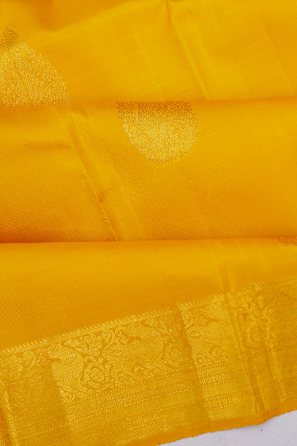 Kanchipuram Silk Butta Mustard Yellow Saree