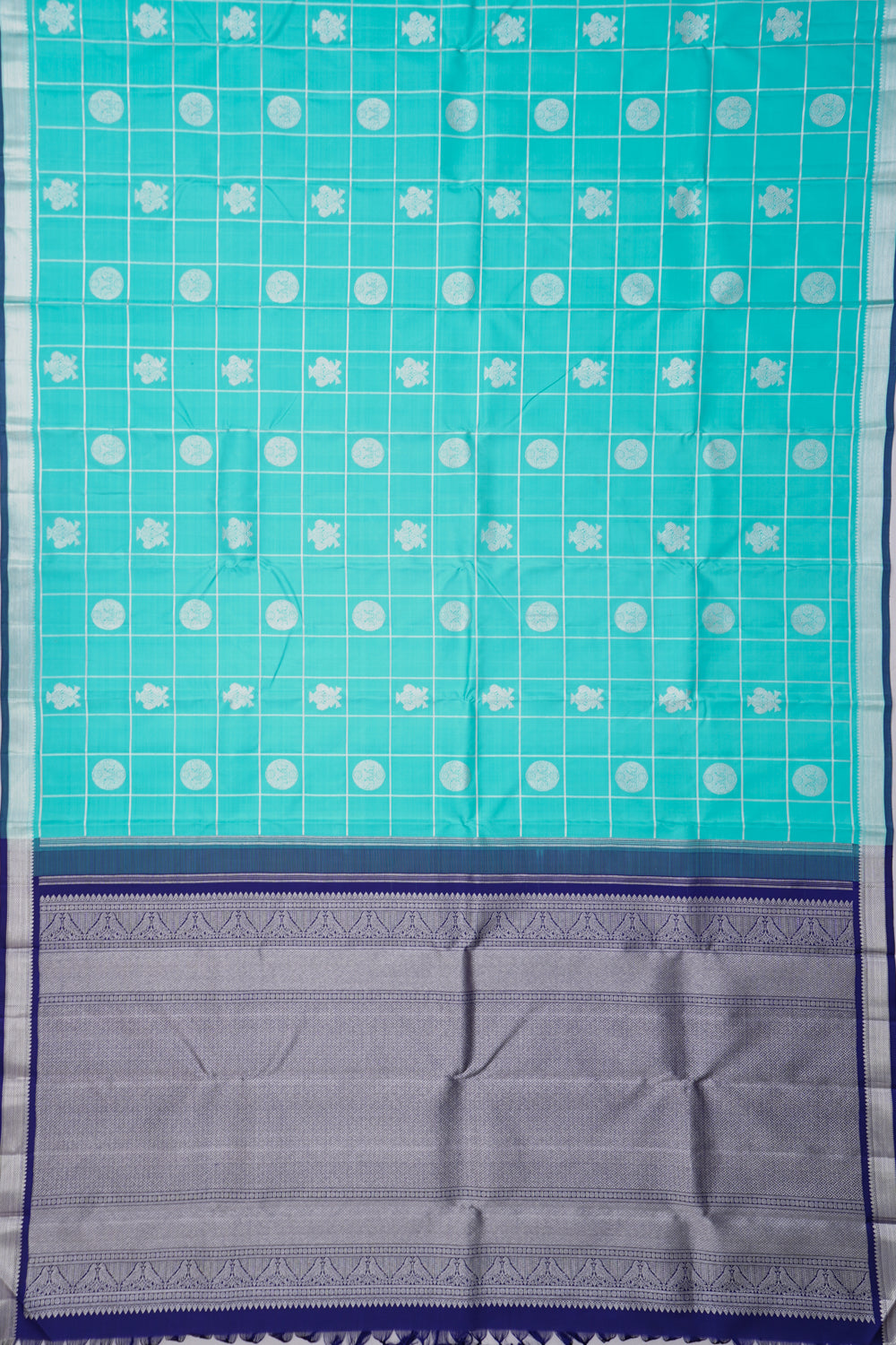 Kanchipuram Silk Checks And Butta Sky Blue Saree