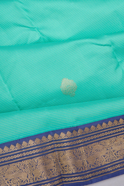 Kanchipuram Silk Horizontal Lines And Butta Sea Green Saree